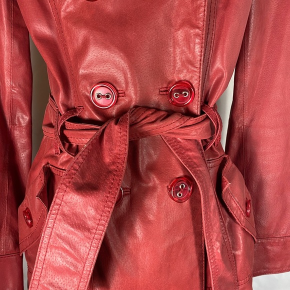 Vero Moda Red Real Leather Trench Coat - Picture 3 of 13